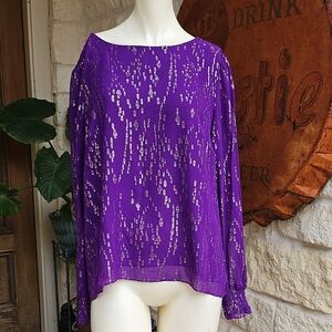 Lilly Pulitzer IDINA SILK TOP Fish Clip Chiffon Purple With Metallic Gold
